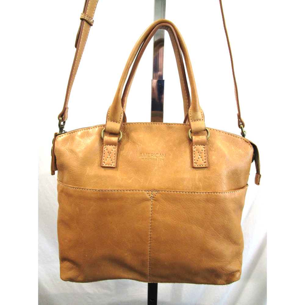 American Leather Co Tan Brown Leather Crossbody Dome Satchel Handbag